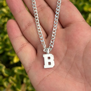 925 Sterling Silver Curb Chain Initial Pendant Necklace, Custom Necklace, Personalizable Chain Necklace, Curb Chain with Letter Pendant