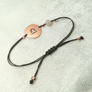 Libra Zodiac Bracelet • Copper Astrology Jewelry with Rose Quartz