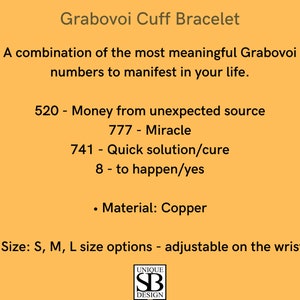 Grabovoi 520-777-741-8 Bracelet by SBUnique Copper Cuff Bracelet Bracelet With Meaning Perfect Gift for Her & for Him image 8