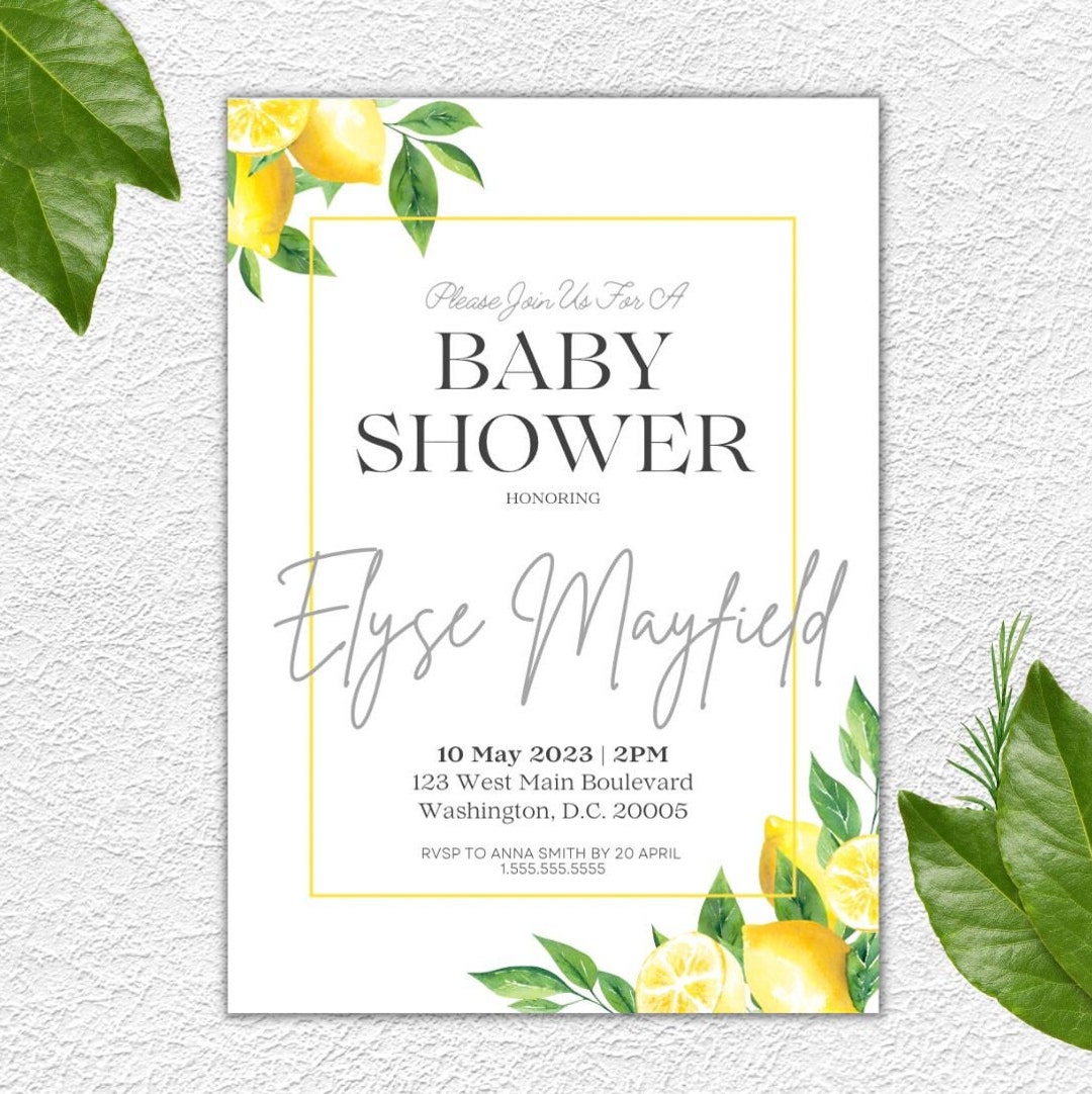 Editable Baby Shower Invitation Lemon Theme Modern Completely