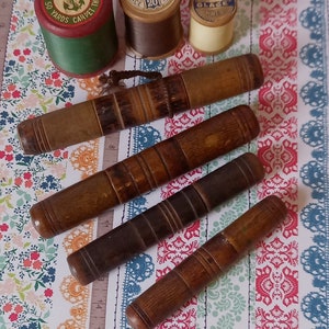 Antique Carved Wood Needle Cases