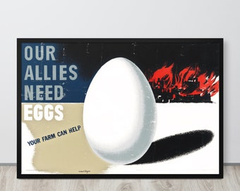 propaganda posters 60s Vintage Propaganda Poster “Our Allies Need Eggs” (1940) - Authentic Vintage WW2 Wall Art