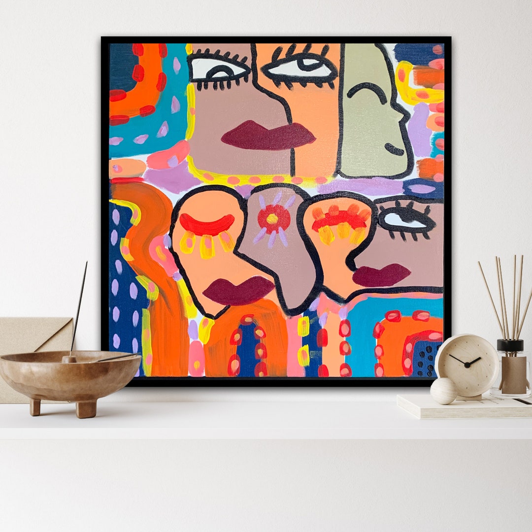 Modern Pop Art Canvas: Contemporary Abstract Face Painting With Cubist ...