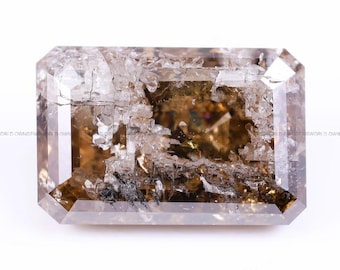 1.76 Ct Lab Grown Emerald Cut Diamond, Eco Friendly Ice Galaxy Diamond for Unique Engagement Ring, Lab Created Amber Brown Loose Diamond