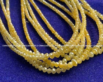 1-3 MM Natural Yellow Rondelle Diamond Beads, 8 Inch Strand, Earth-Mined Loose Diamonds for Jewelry Making & Necklace Design