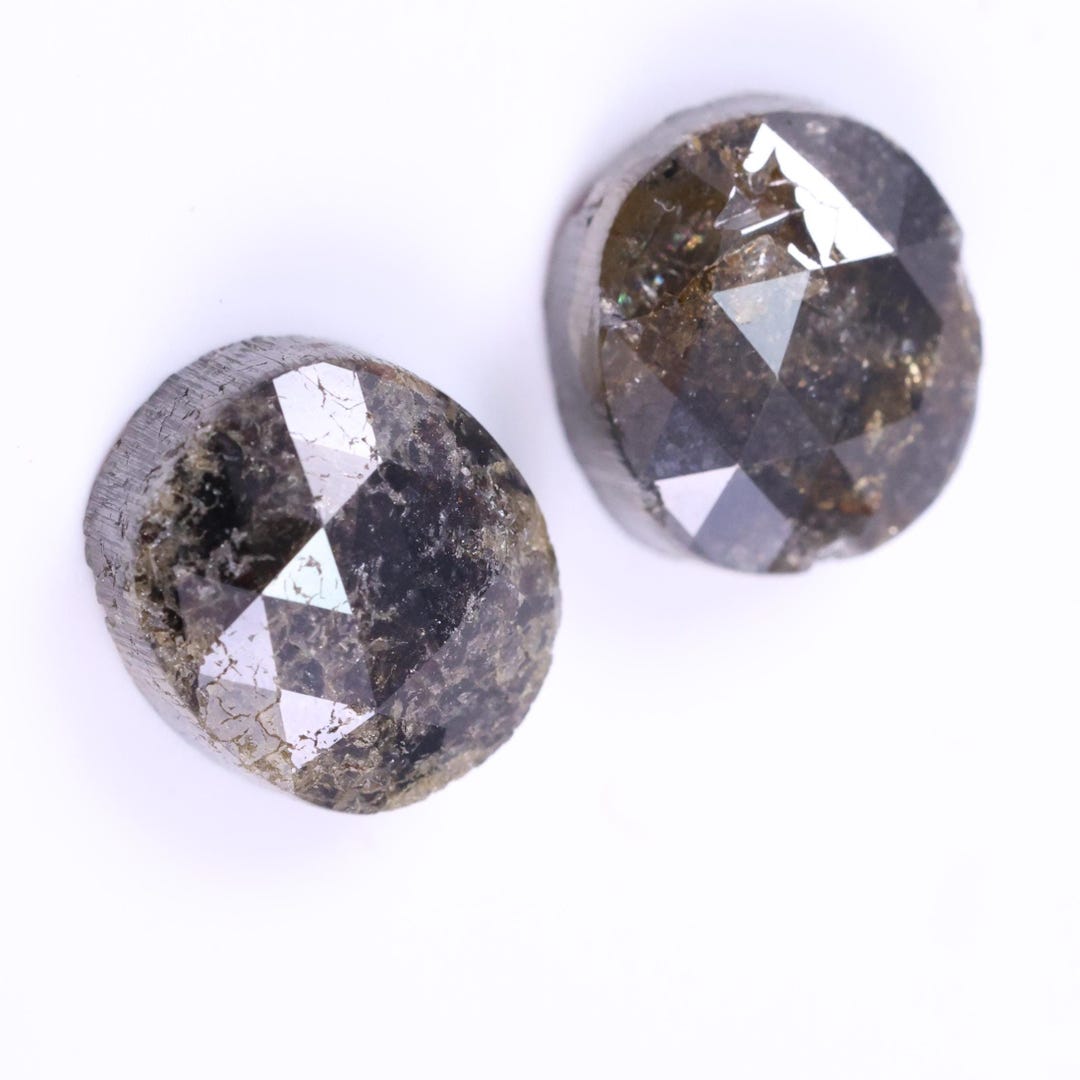 4.23 Ct Natural Rose Cut Diamond Pair, Oval Rustic Grey Diamonds ...