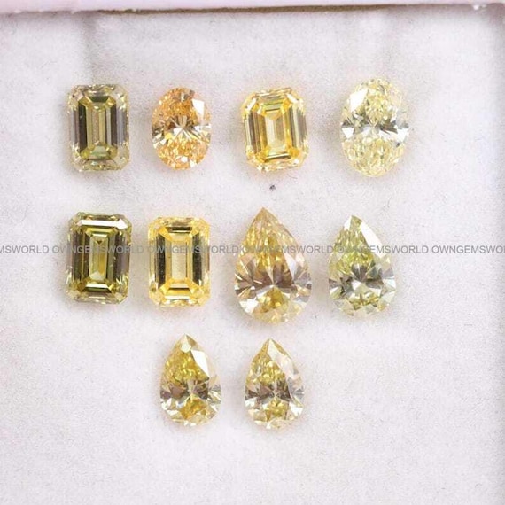 Fancy Intense Yellow Lab Grown Diamond, Loose Canary Yellow Orange Pear Oval Emerald Cut Diamonds, Eco Gems for Layout