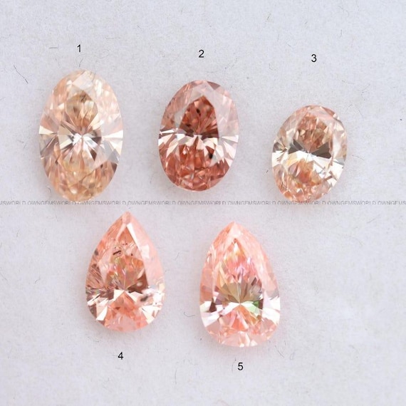 Pink Champagne Lab Grown Diamonds, Oval Pear Fancy Color Loose Lab Diamonds, CVD Diamond For Solitarie Ring & Jewelry Making