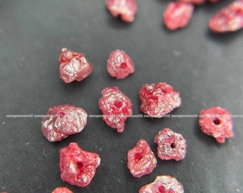 2-3 MM Natural Red Rough Diamond Beads, 3.0 Ct Raw Rustic Red Diamonds with Drill Holes, Loose Uncut Diamond Lot for Jewelry Making