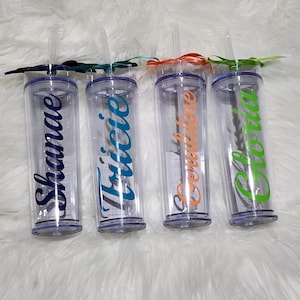 Personalized Skinny Tumbler,Bridesmaid Tumbler with Straw,Bachelorette Party,Wedding Party water glass Gifts,Beach cup,Customized bridal cup