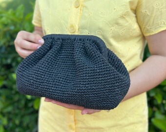 Black Raffia Bag - Boho Beach Tote Bag - Handmade Gift