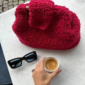 Teddy Clutch für Frauen Handtasche, Teddy häkeln Geldbörse Tasche, natürliche gewebte Clutch-Tasche