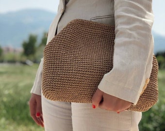 Handmade Raffia Clutch Bag | Pouch Clutch Bag With Hidden Metal Locked | Summer Raffia handbag