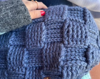 Denim Blue Wool Purse Handmade Knitted Winter Shoulder Handbag