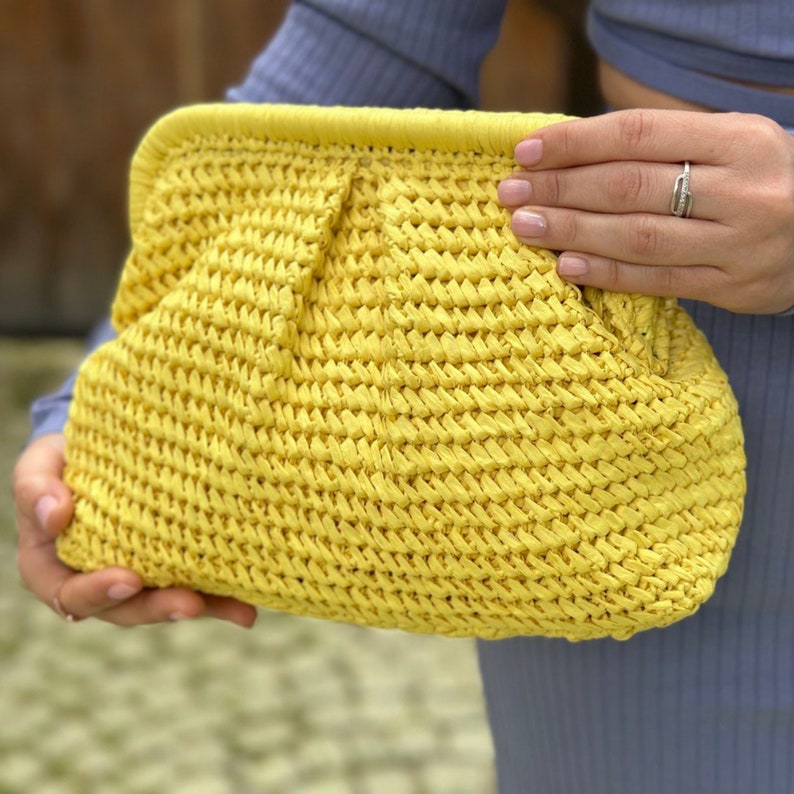 Yellow Raffia Clutch Bag Summer Raffia Pouch Clutch Straw Etsy