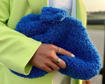 Blue Handmade Cloud Bag | Teddy Pouch Crochet Bag | Gift for Women Bag
