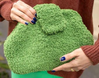 Green Shearling Clutch Womens Handbag | Cloud Puffy Women Bags - Christmas Gifts for Mothers
