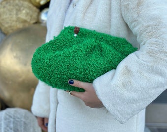 Green Teddy Clutch Bag | Cloud Teddy Crochet Purse Bag | Summer Handbag For Women