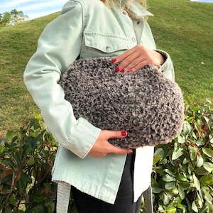 Handmade Furry Bag | Knitting Puffy Clutch Dumpling Bag | Shearling Clutch for Wedding Bag