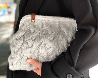 Gray Wool Clutch Handbag for Women | Pouch Clutch Bag With Hidden Metal Locked | Designer Wool Bag