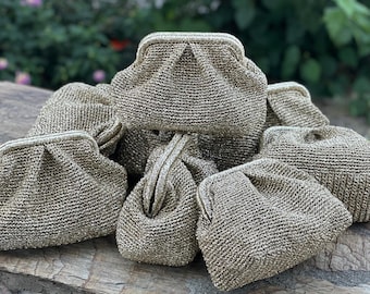 Light Gold Metallic Bag For Women | Handmade Shiny Raffia Purse With Zipper | Elegant Boho Clutch For Weddings Parties Travel Or Daily Use