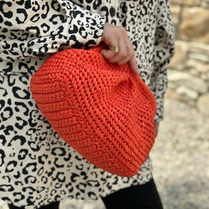 Orange Raffia Clutch Bag Straw Knitted Raffia Bag Pouch Clutch Bag With Hidden Metal Locked image 5