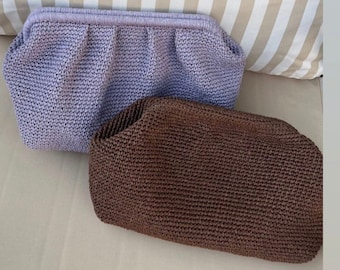 Brown Raffia Clutch Bag | Natural Raffia Handbag | Pouch Clutch Bag With Hidden Metal Locked