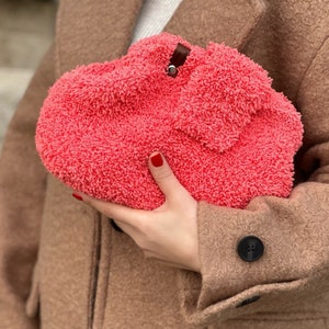 Clutch Cloud Bag | Shearling Bags for Wedding Bag | Knitting Puffy Clutch with Handbag