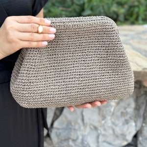 Raffia Mink Clutch Bag For Wedding Straw Knitted Raffia Bag Natural Medium Woven Handbag image 1