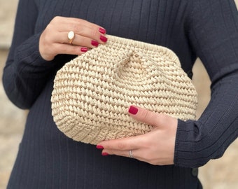 Bolso clutch de rafia crema de dama de honor / Regalo para bolso de dama de honor / Embrague de bolsa de verano hecho a mano natural / Regalo para esposa