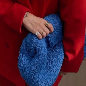 Blaue Teddy-Handtasche | Stricken Puffy Clutch mit Handtasche | Teddy häkeln Handtasche Tasche für Frauen
