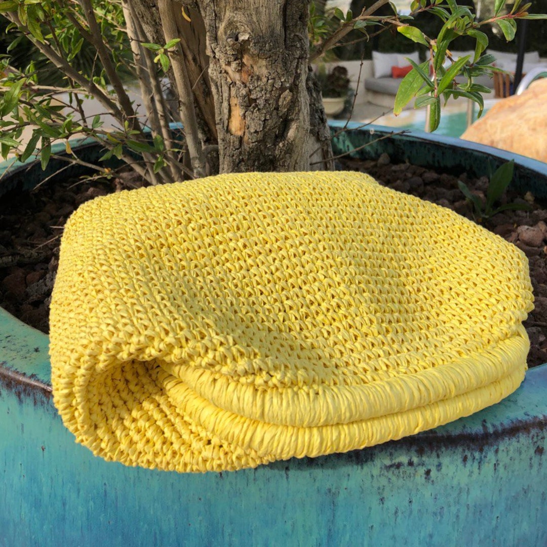 Yellow Raffia Clutch Bag | Straw Summer Handbag for Women | Pouch ...