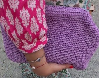 Natural Raffia Clutch Bag | Crochet Raffia Pouch Clutch Bag | Straw Summer Handbag for Women