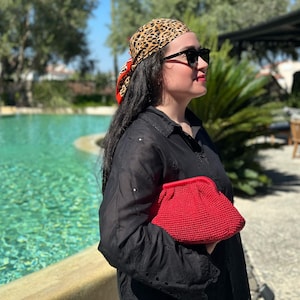 Handwoven Red Raffia Clutch Bag, Boho Straw Purse With Kiss Lock, Handmade Summer Bag, Elegant Evening Bag, Gift For Her, Beach Wedding Bag