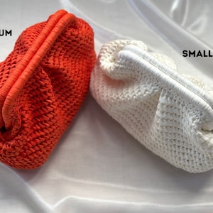 Orange Raffia Clutch Bag Straw Knitted Raffia Bag Pouch Clutch Bag With Hidden Metal Locked image 2