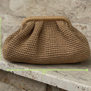 Small Raffia Beige Clutch Bag For Women Straw Knitted Raffia Bag Pouch Clutch Bag With Hidden Metal Locked image 5