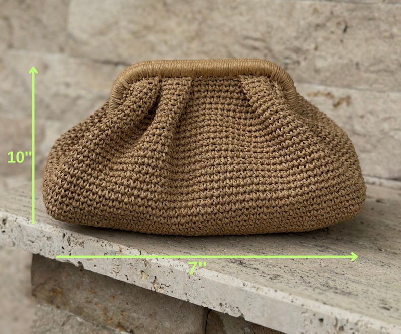 Small Raffia Beige Clutch Bag For Women Straw Knitted Raffia Bag Pouch Clutch Bag With Hidden Metal Locked image 5