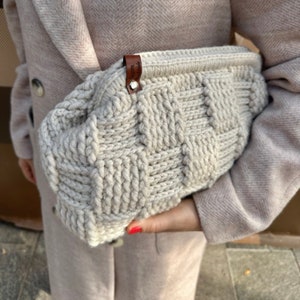 Wollstein-Clutch-Handtasche für Frauen | Beutel-Clutch-Tasche mit versteckter Metall verschlossen | Wolltasche mit Puzzle