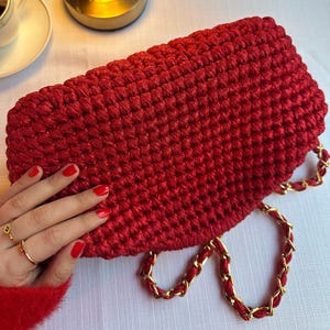 Handmade Red Leather Handbag for Women | Red Knit Clutch for Women | Chic Evening Bag For Women, Mother days gift bags