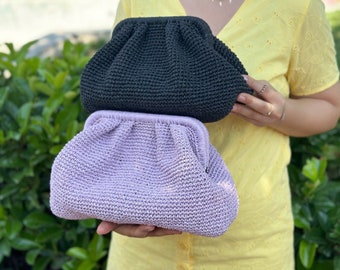 Raffia Crochet Clutch Bag | Woven Straw Summer Handbag | Pouch Clutch Bag With Hidden Metal Locked