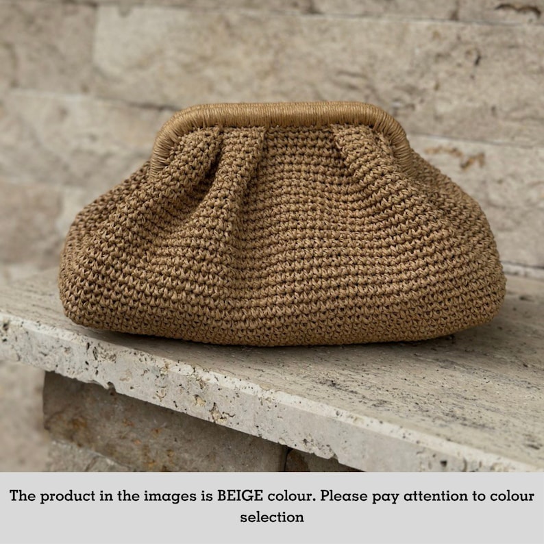 Small Raffia Beige Clutch Bag For Women Straw Knitted Raffia Bag Pouch Clutch Bag With Hidden Metal Locked image 9