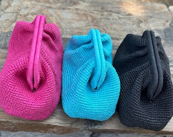Raffia Crochet Clutch Bag | Woven Straw Summer Handbag | Pouch Clutch Bag With Hidden Metal Locked