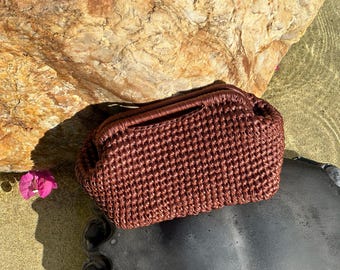 Handmade Leather Handbag for Women | Woven Brown Clutch | Eco-Friendly Leather Handbag Purse | Elegant Evening Bag