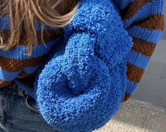 Blue Handmade Dumpling Bag | Teddy Pouch Crochet Bag | Gift for Women Cloud Bag