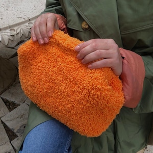 Orange Teddy Clutch Bag | Teddy Crochet Purse Bag For Mothers Day | Knitting Puffy Clutch with handbag
