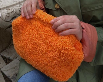 Orange Teddy Clutch Bag | Teddy Crochet Purse Bag For Mothers Day | Knitting Puffy Clutch with handbag