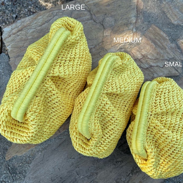 Yellow Raffia Clutch Bag  | Straw Knitted Natural Raffia Bag | Pouch Clutch Woven Handbag