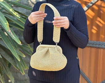 Straw Yellow Crochet Raffia Bag | Woven Straw Summer Handbag | Knitted Raffia Clutch For Women