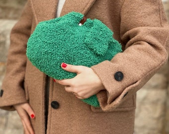 Green Clutch Bag | Cloud Shearling Bags for Womens | Knitting Puffy Clutch with Handbag