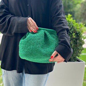 Handbag Rmo Green Raffia Beige Clutch Bag for Women | Large Straw Knitted Raffia ...
